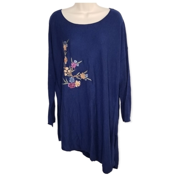 New Directions Woman Blue Knit Embroidered Floral‎ Pattern Plus Size 3X - Picture 1 of 7